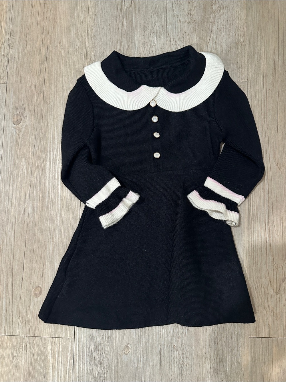 Girls' Black Knit Dress with White Peter Pan Collar
